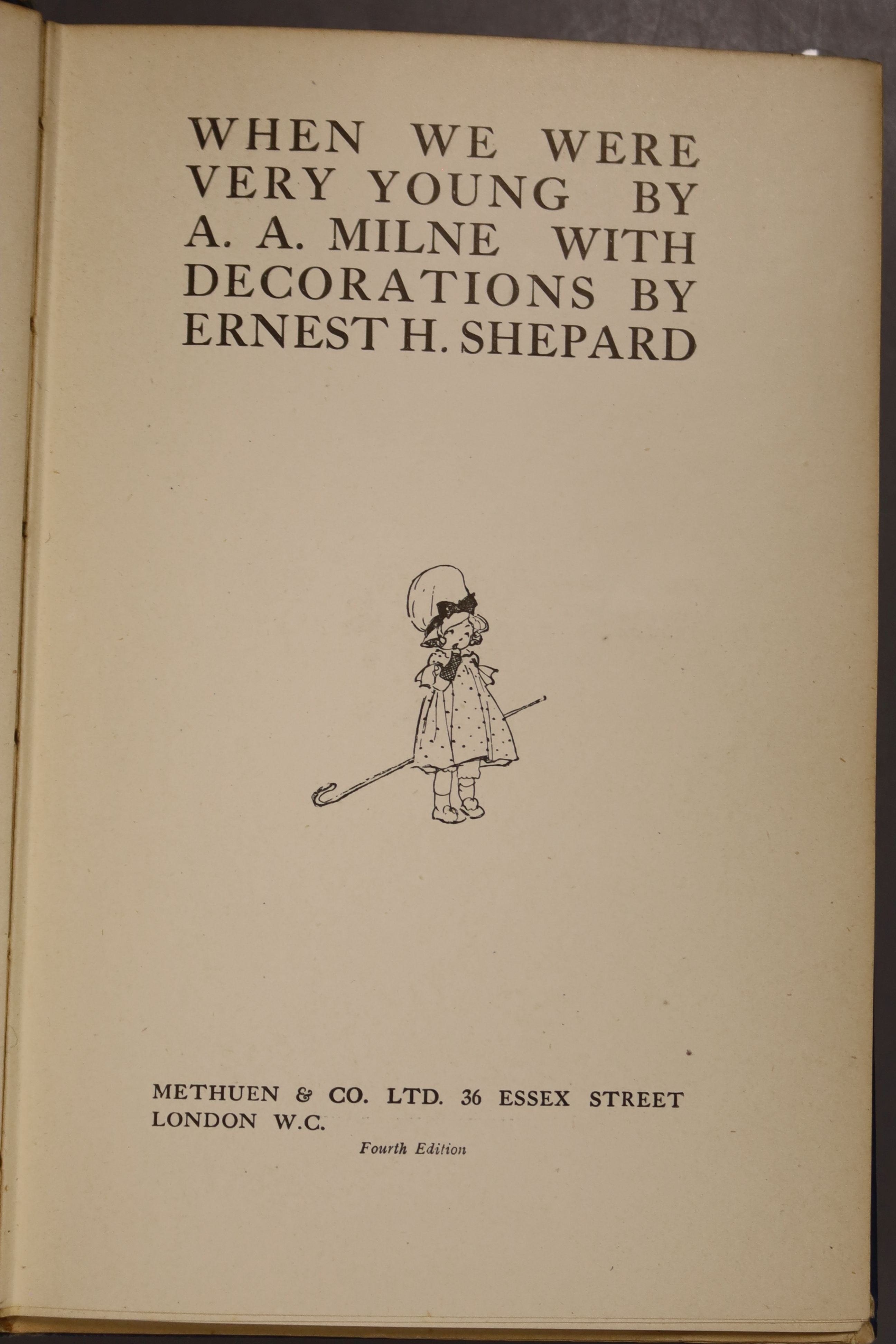 Milne, A.A – Winnie The Pooh, second edition, 8vo, cloth bound, (dj missing, inscribed, scuffs to covers, internal break to the spine) Methuen, London 1926., Milne, A.A – The House At Pooh Corner, first Canadian edition,